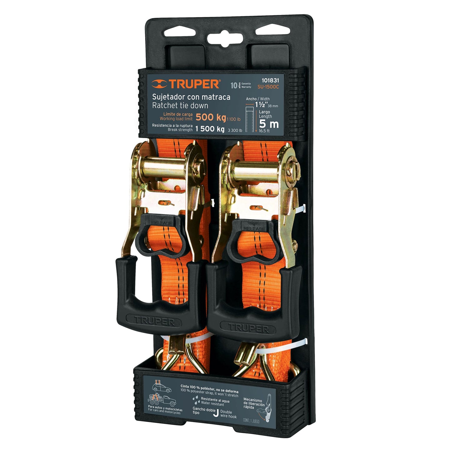 Eslinga - Sujetadores con matraca, carga máxima 1500 kg | Caja con 6 piezas