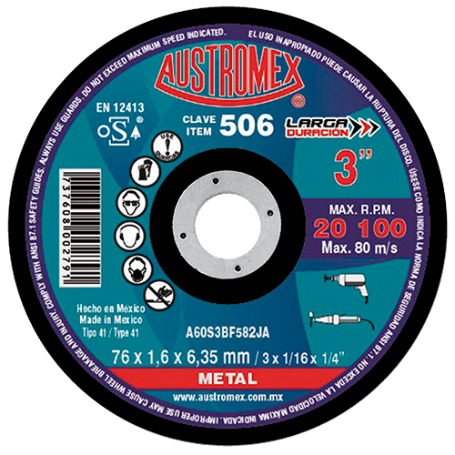 Disco para corte de metal | Austromex 506 | Caja con 25 piezas