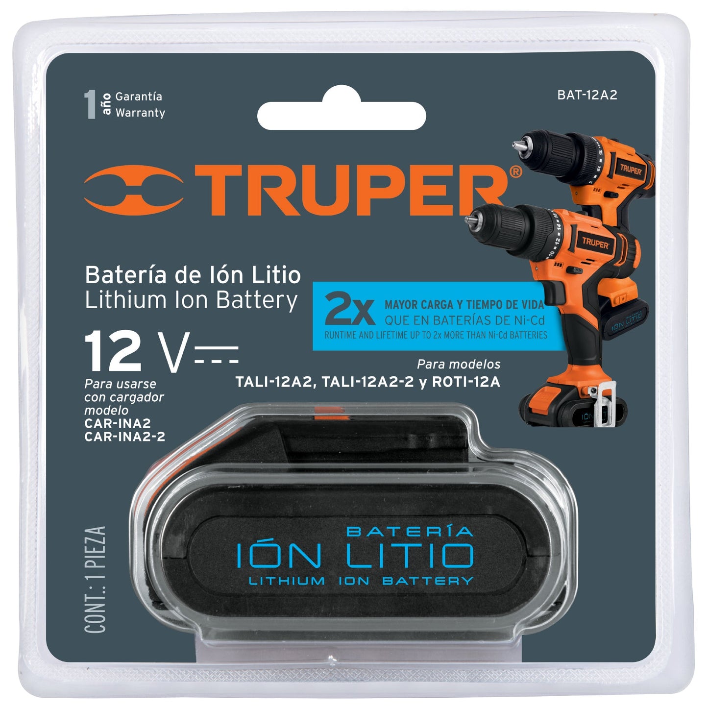 Batería Ion Litio de 12 volts para Taladro TALI-12A2 Truper