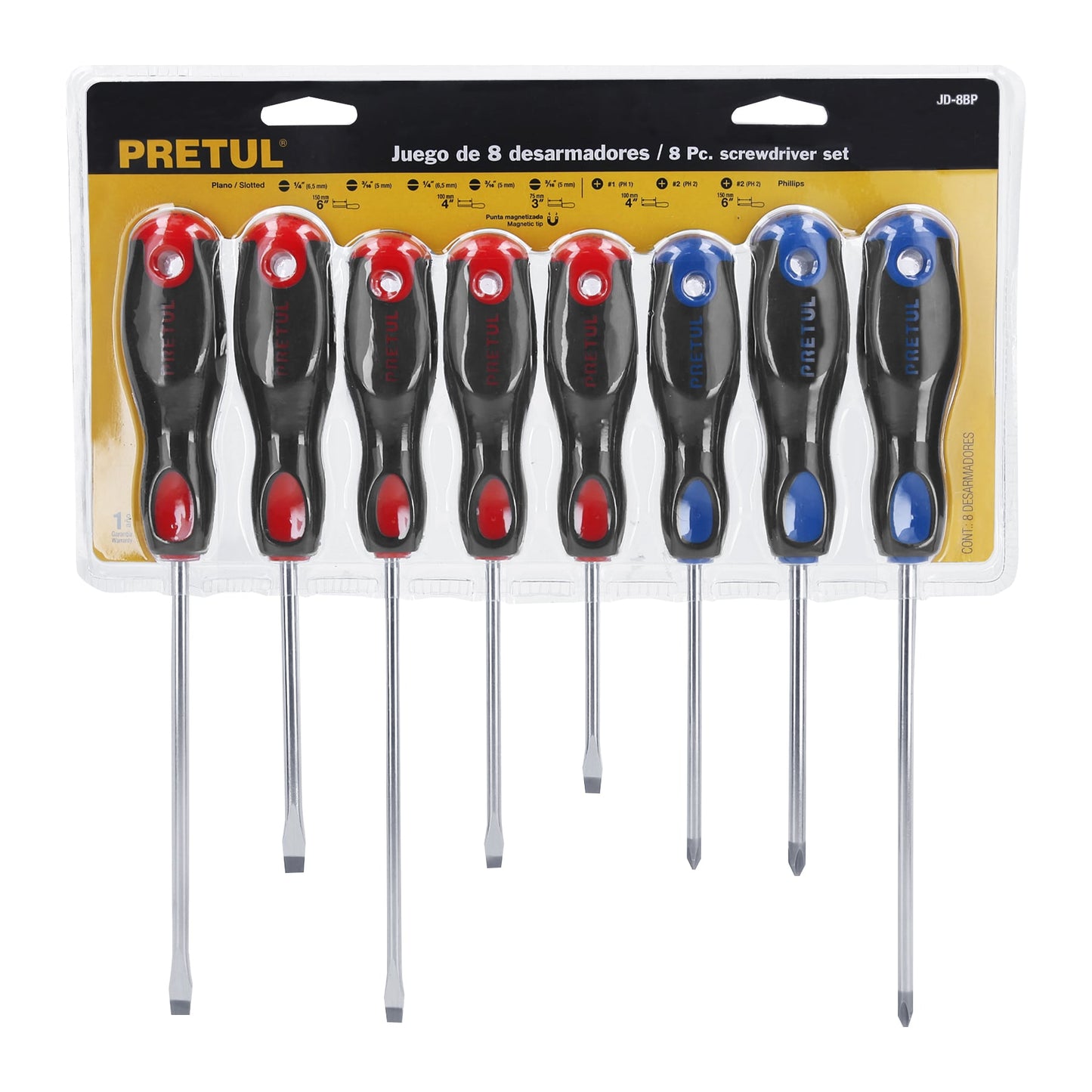 Juego de Desarmadores, 8 piezas, Mango Comfort Grip, Pretul | Caja con 6 Juegos