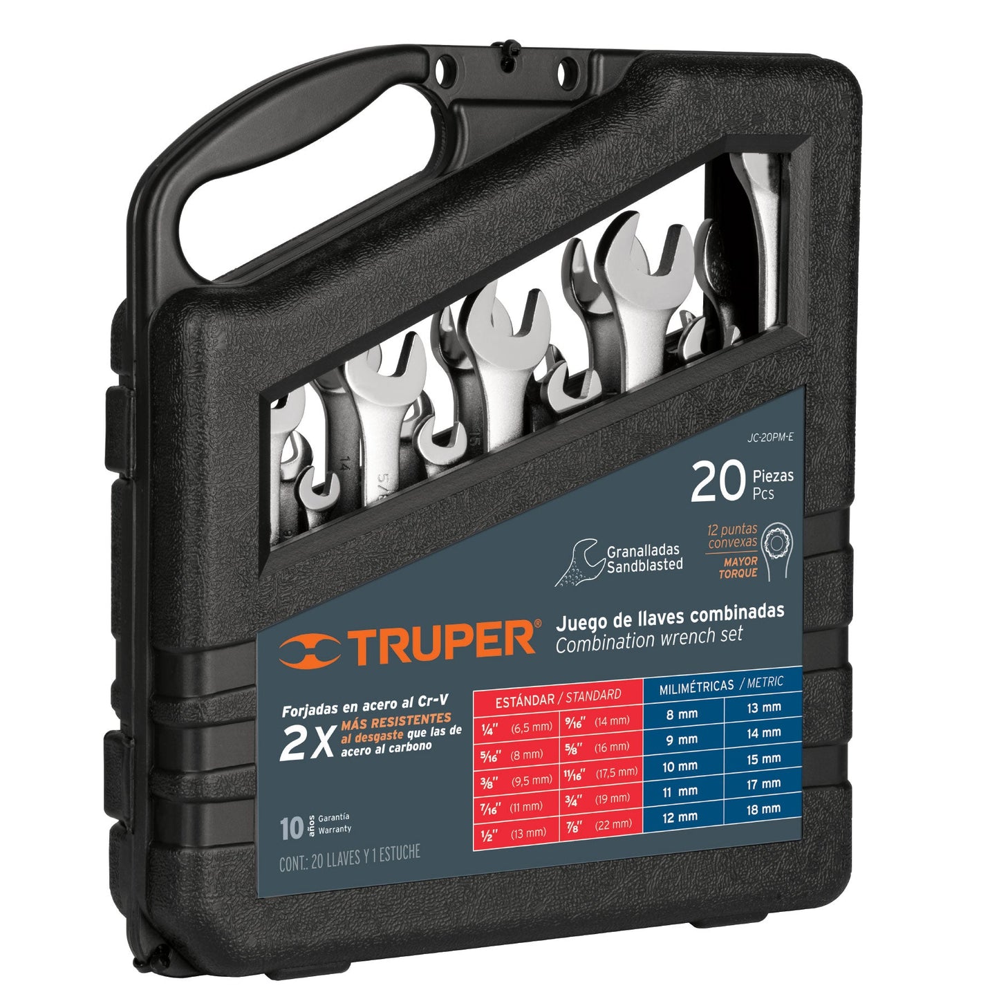 Juego de Llaves Combinadas Truper | 20 Piezas STD y MM | Granalladas