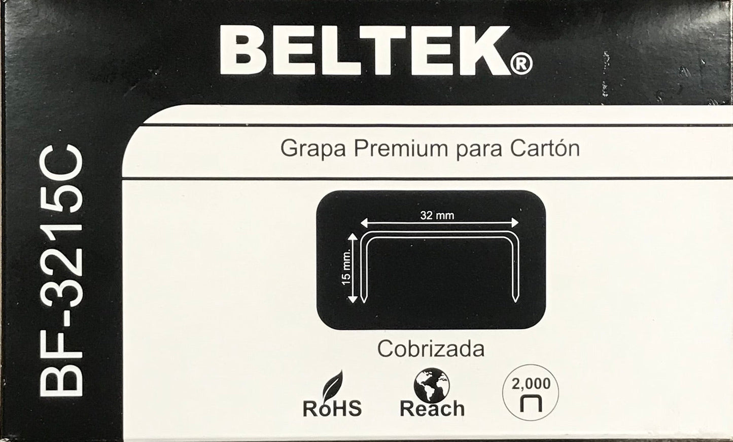 Grapa Premium para Cartón BELTEK 35 mm X 15 mm | Caja con 20,000 piezas