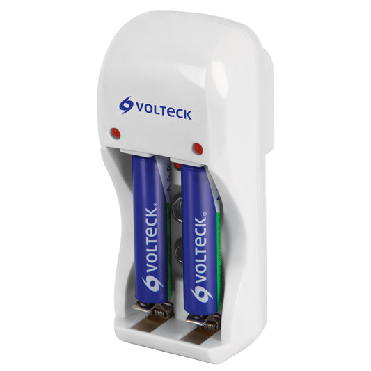 Cargador de pilas, AA, AAA y 9V incluye 2 pilas AAA | Caja con 4 juegos