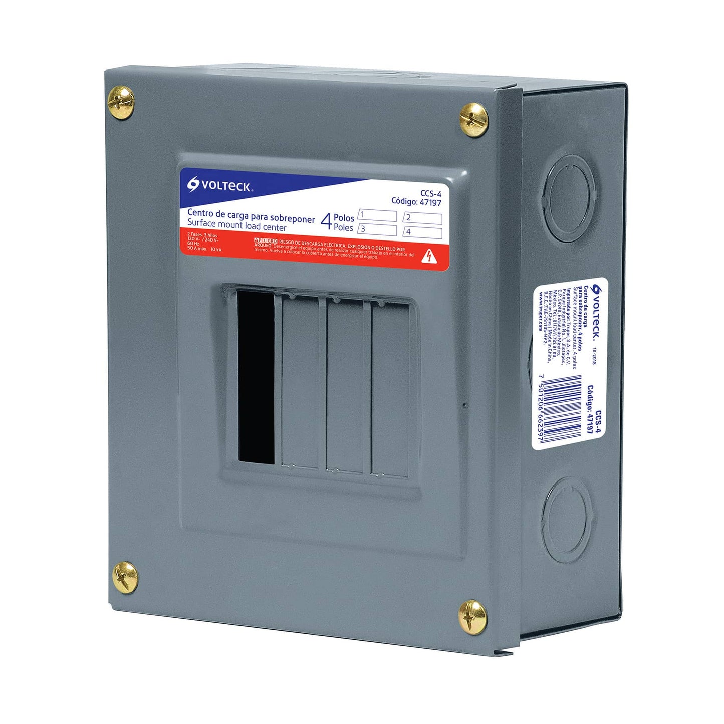 Centro de carga de sobreponer, 4 polos, Volteck | Caja con 2 piezas