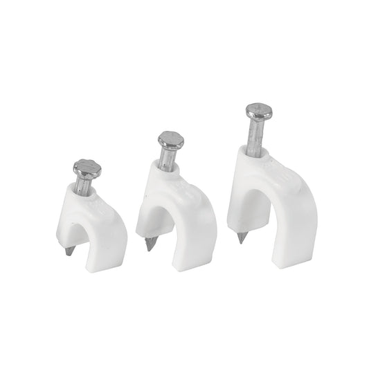 Grapas blancas para cable redondo 10mm | bolsa con 500 piezas