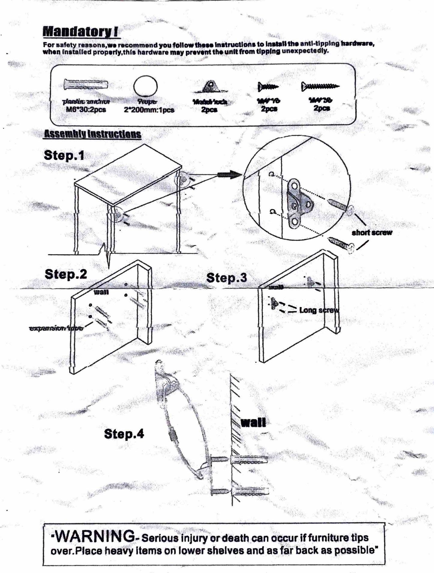 Kit Anti-tipping (Antivolcadura) para muebles | 220 libras - 100 kg