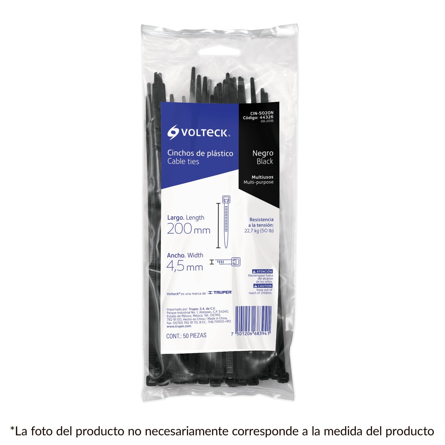 Cintillo plástico 50 lb | Bolsa con 50 piezas | Caja con 10 Bolsas