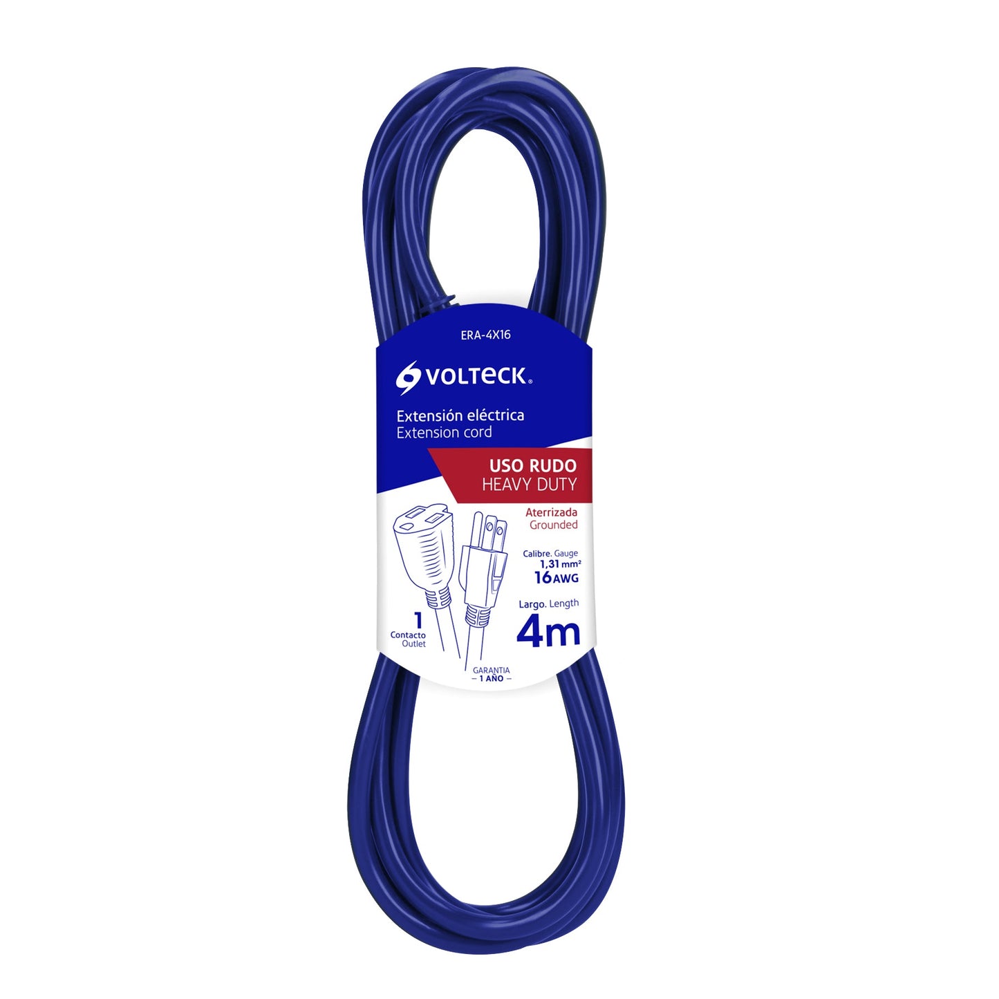 Extensión Uso Rudo Aterrizada Volteck | Calibre 16 | Caja con 4 piezas