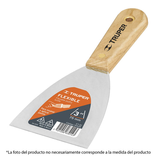Espátula flexible profesional con mango de madera Truper | Caja con 6 piezas