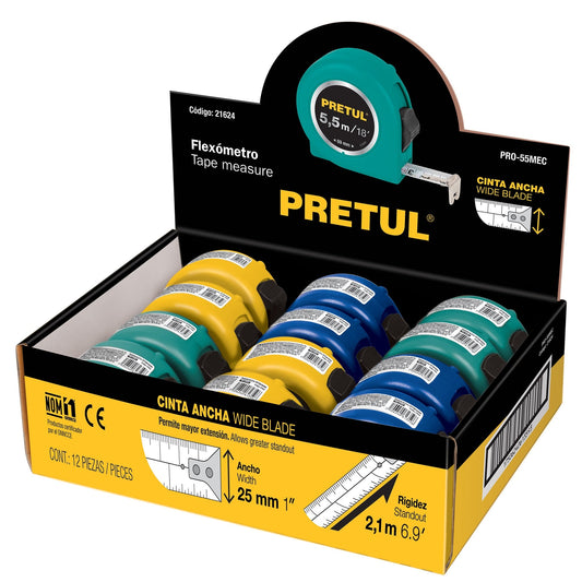 Flexómetro de 5.5 metros | Cinta de 19 mm | Caja con 12 piezas