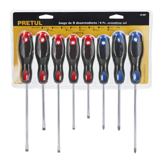 Juego de Desarmadores, 8 piezas, Mango Comfort Grip, Pretul | Caja con 6 Juegos