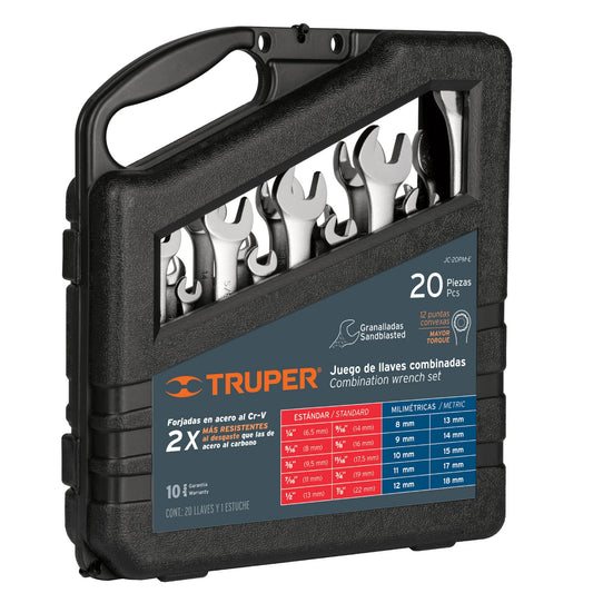 Juego de Llaves Combinadas Truper | 20 Piezas STD y MM | Granalladas