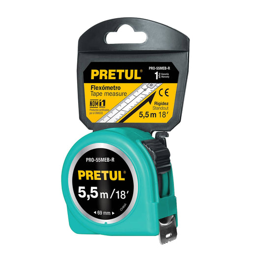 Flexómetro Verde de 5.5 m - Cinta de 19 mm Pretul | Caja con 6 piezas