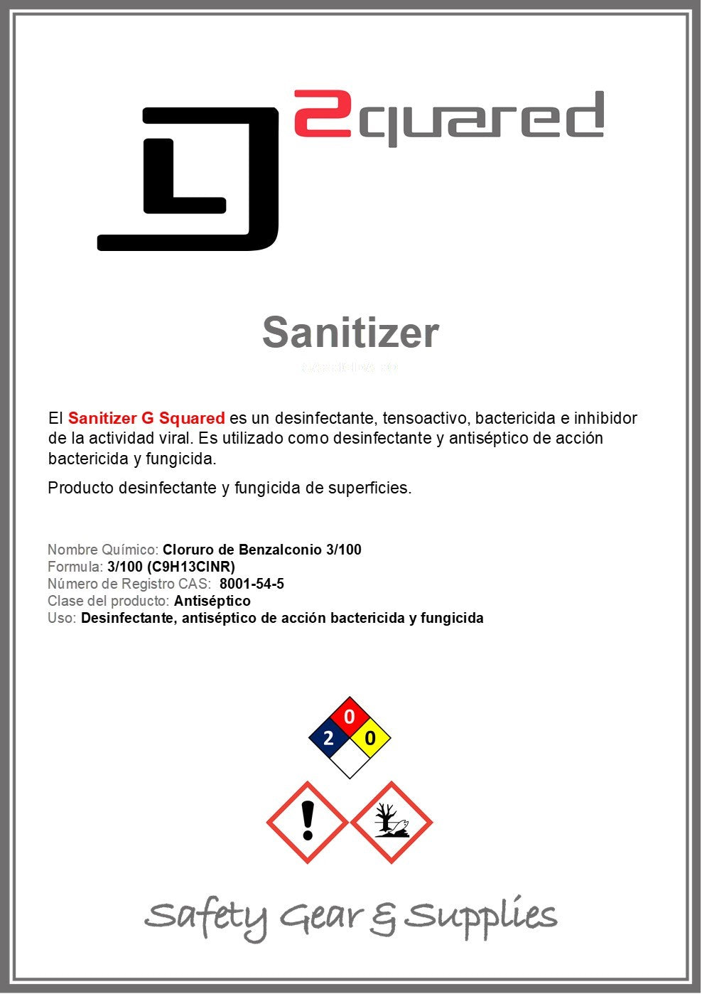 Desinfectante, bactericida e inhibidor de la actividad viral Rojo